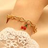 Gold Leaf Red Cherry Pearl Pendant Bracelet Cute New Fashion Bracelet Women's Small Gift Sweet Accessories
