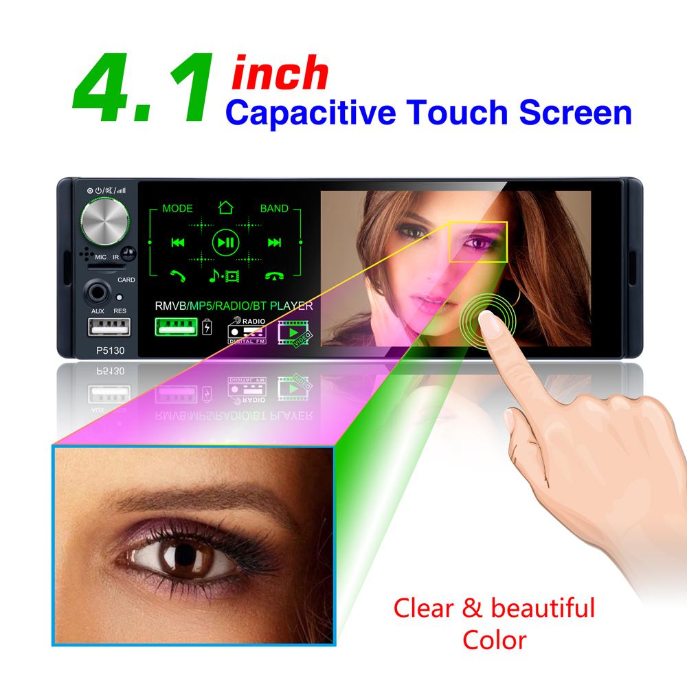 Podofo Radio Car Autoradio 1 Din Multimedia MP5 Player 4.1" Touch Screen Radios Audio Stereo RDS Bluetooth Dual USB Microphone
