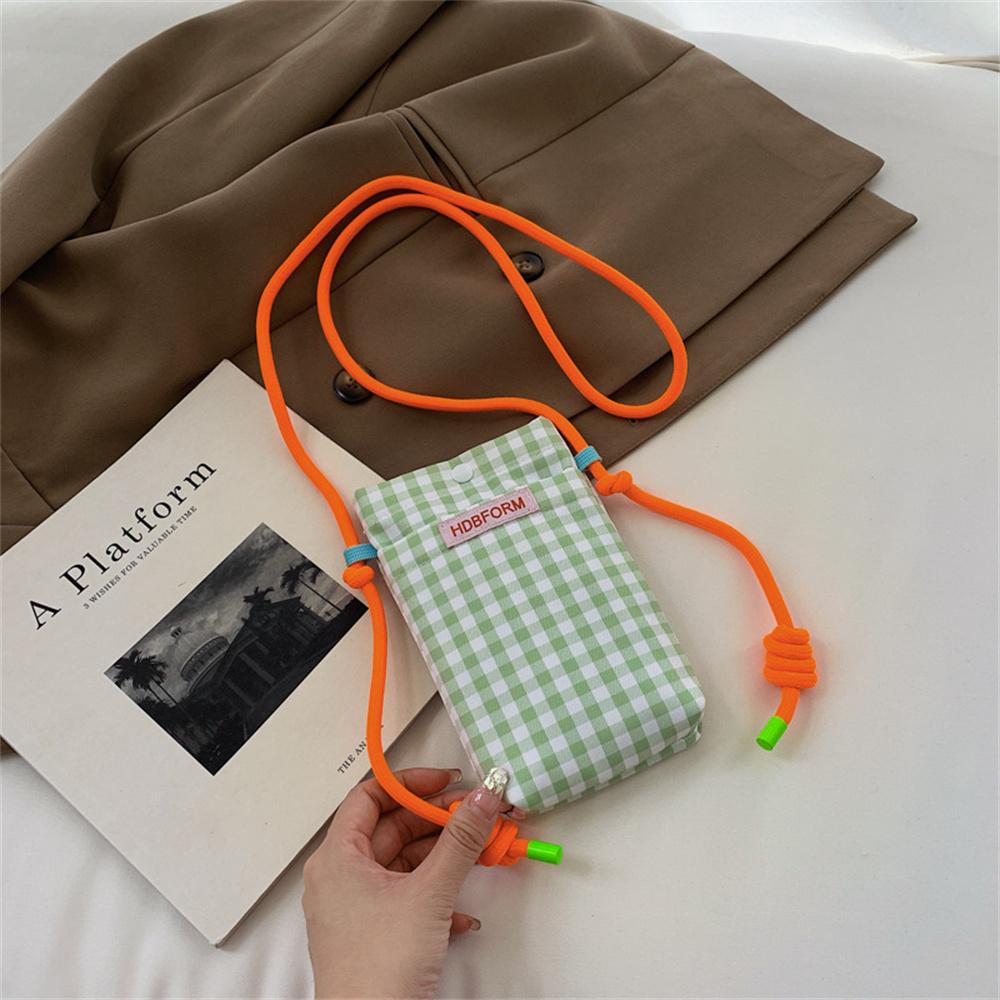 Fashion Mini Square Grid Canvas Shoulder Bag Portable Crossbody Mobile Phone Pouch Multifunctional Women Girls Lipstick Storage