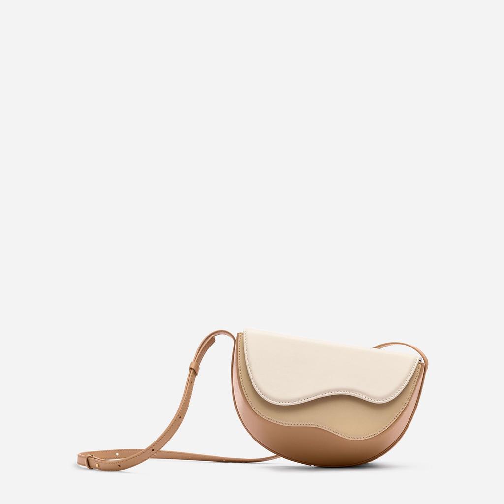 Womens Color Saddle Block Bag Wavy Layered Design Crossbody Bag Minimalist Fashion Shoulder Bag