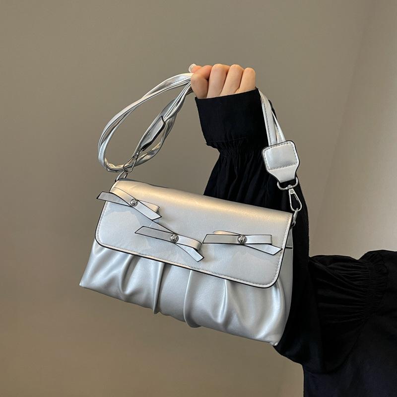 Small Fresh Bow Women'S Bag Fashionable Small Square Bag Textured Pu Shoulder Bag Versatile Messenger Bag