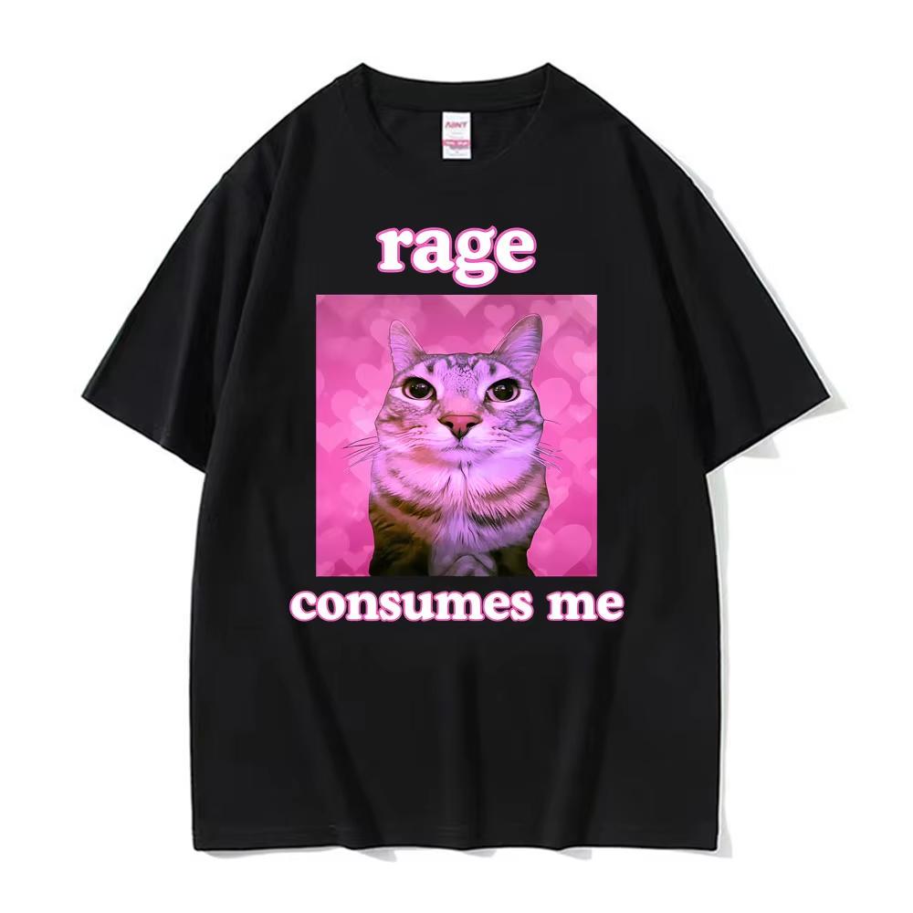 Ironic Meme Cat Rage Consumes Me Tshirts Unisex Unisex Clothing Funny Vintage Classic Short Sleeve Tshirt Casual Oversized T Shirt