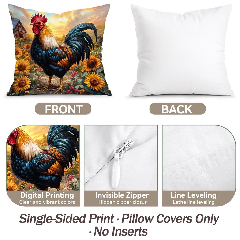 1/4pcs Farm Rooster Cushions Pillowcase Polyester Cushion Cover Throw Pillow Pillowcover Home Car Sofa Decor