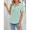 Summer New Women's Lapel Pocket Short-sleeved Solid Color T-shirt Casual Versatile Top