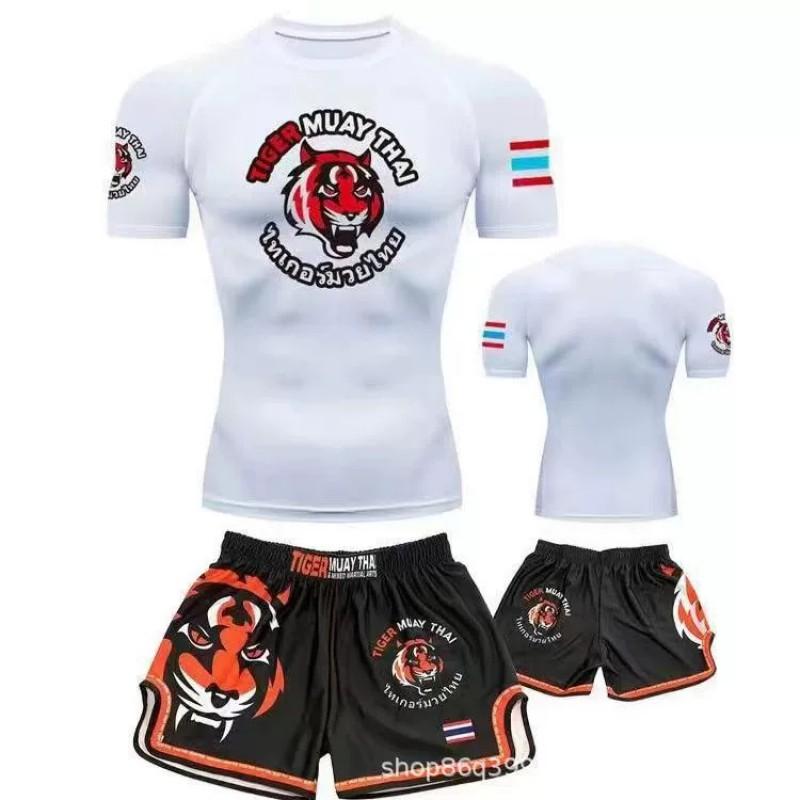 MMA Boxing T-Shirt With Tiger Head Print Mens Short Sleeve Gym Training Top Fitness Muay Thai Practice