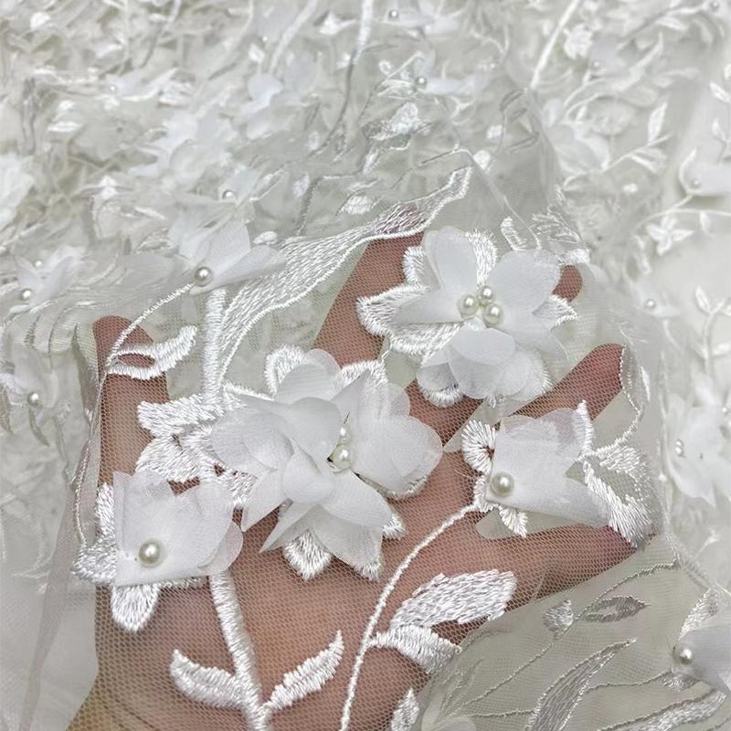 1 Meter 3D Spitze Blumenstickerei Applikation Stoff Hohe Qualität Afrikanischer Braut Tüllspitzenstoff Für DIY Nähen Hochzeitskleid