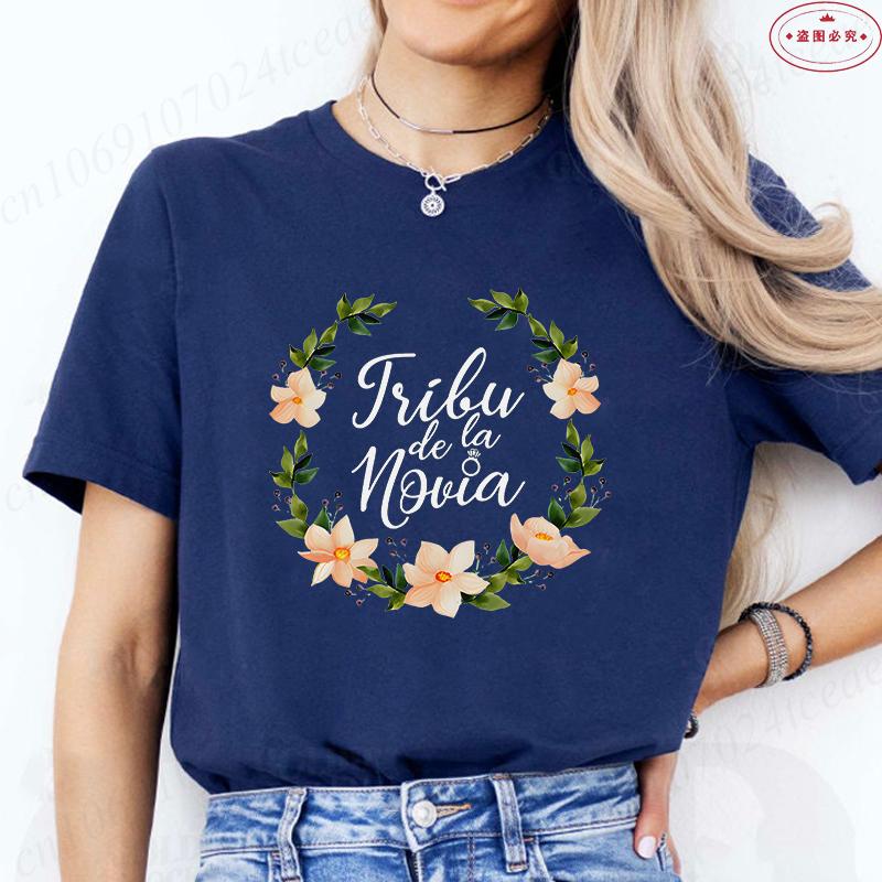 

Spanish Girl Single Farewell Party Tops Team Bride Squad Matching T-Shirts Women s Floral Gold Print Short Sleeve O Neck Tees S