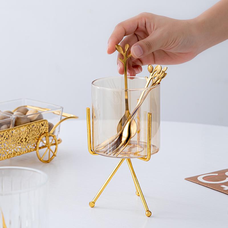 Stainless Steel Fruit Fork Spoon Set Tableware Storage Rack Golden Cute Spoon Household Dessert Cake Fork Home Decoration