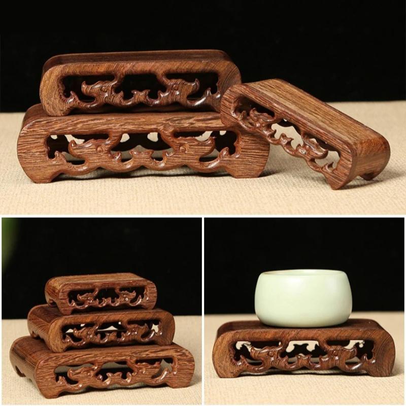 Vintage Wooden Tea Tray Rectangle Teapot Vase Display Stand Bonsai Statues Stone Pedestal Display Pedestal Flowerpot Home Decor