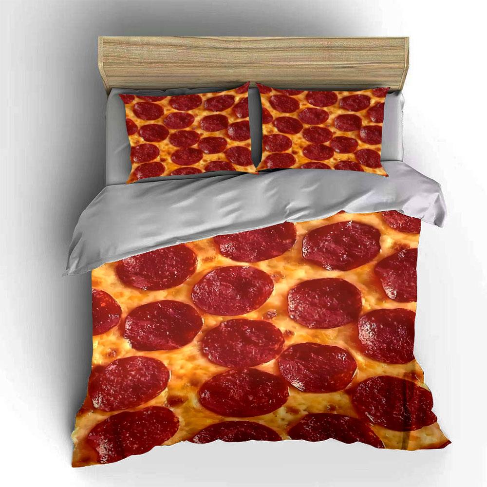 Fette di pepperoni su pizza al formaggio Set Biancheria da Letto Stampata 1 Copripiumino 2 Federe per Adulti e Bambini Regalo di Lusso Misura Matrimoniale