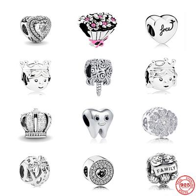 Nuovo originale in argento 925 con ciondolo a forma di fiore di rosa, con ciondolo a forma di dente, adatto per braccialetti da donna, coppia, regalo di gioielli fai da te