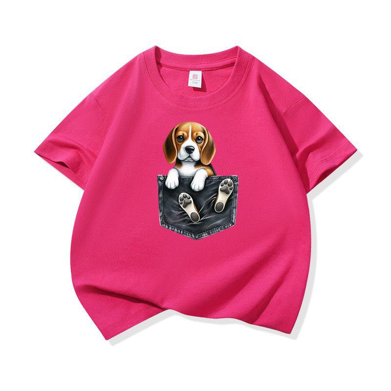 Kinder Katoenen T-shirt Schattige Zak Beagle Puppy Hond Grafisch Ronde Hals Korte Mouw T-shirt Casual Ademend Jongens Meisjes Zomer Top