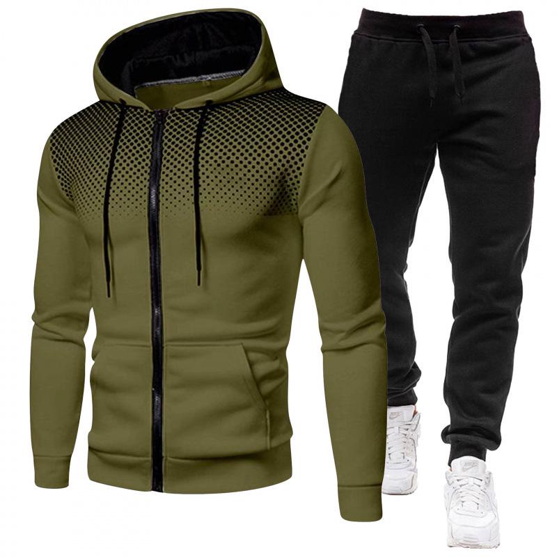 Men's Gradient Polka Dot Hooded Sportswear Set - Zipper Cardigan Hoodie & Joggers for Spring/Fall