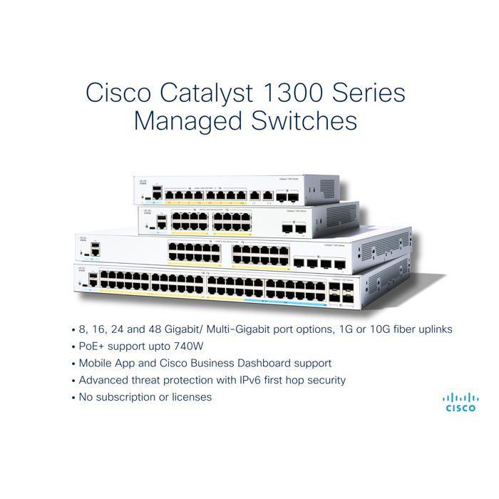 Switch - CISCO - Catalyst 1300 - 8 ports GE PoE - Gigabit Ethernet - 67W PoE