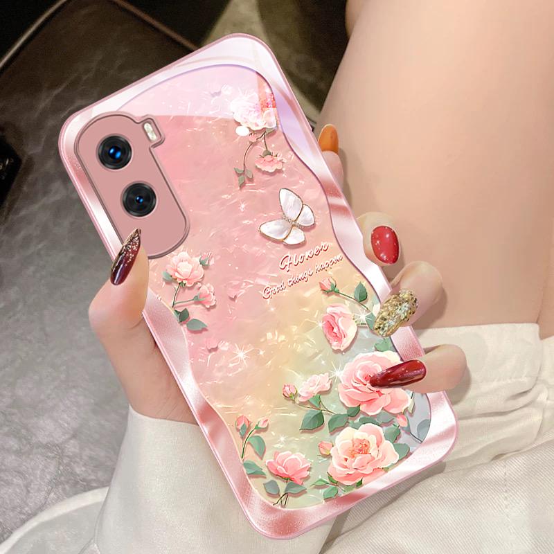Butterfly Shell Pollen For Honor 200 90 8X 9X Pro Lite P50 P40 Nova 10 11i P60 Magic4 6 Mate 20 50 Tempered Glass Phone Case