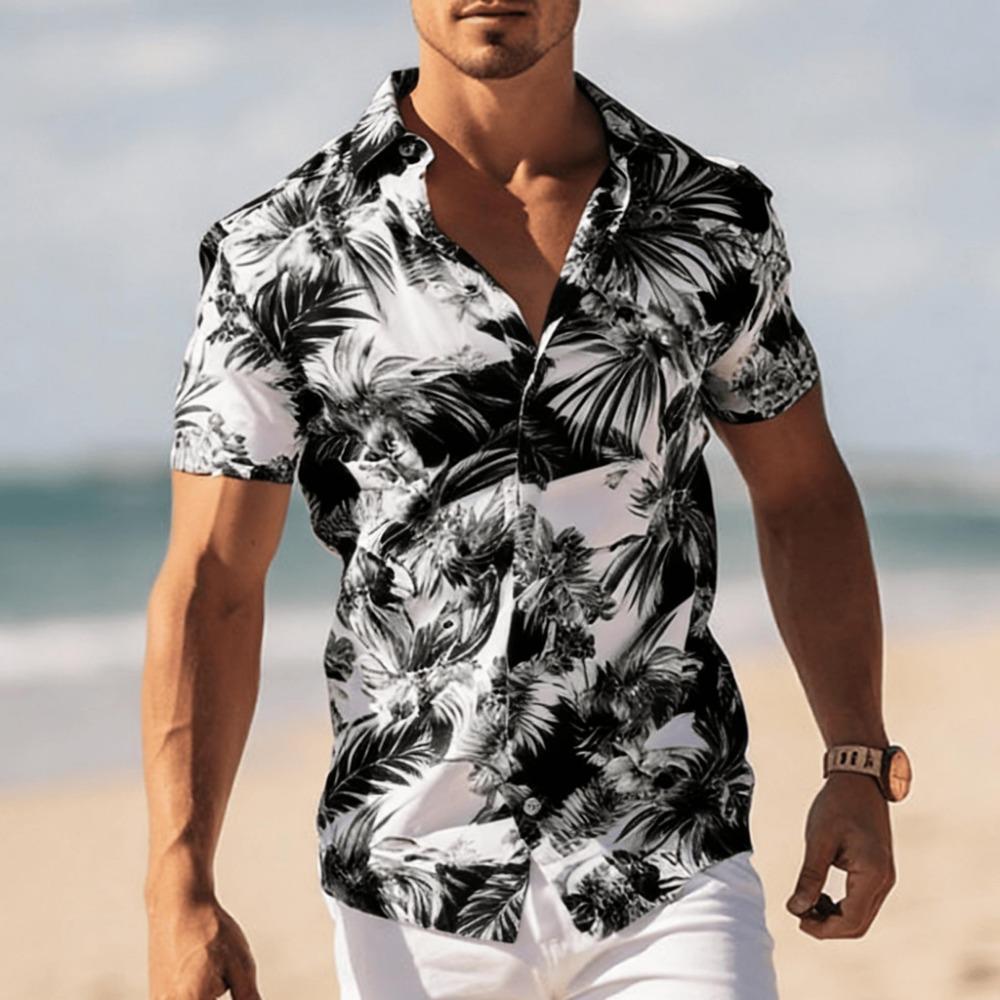 Men's Tropical Floral Print Short Sleeve Shirt, Spring Summer Cool Vacation