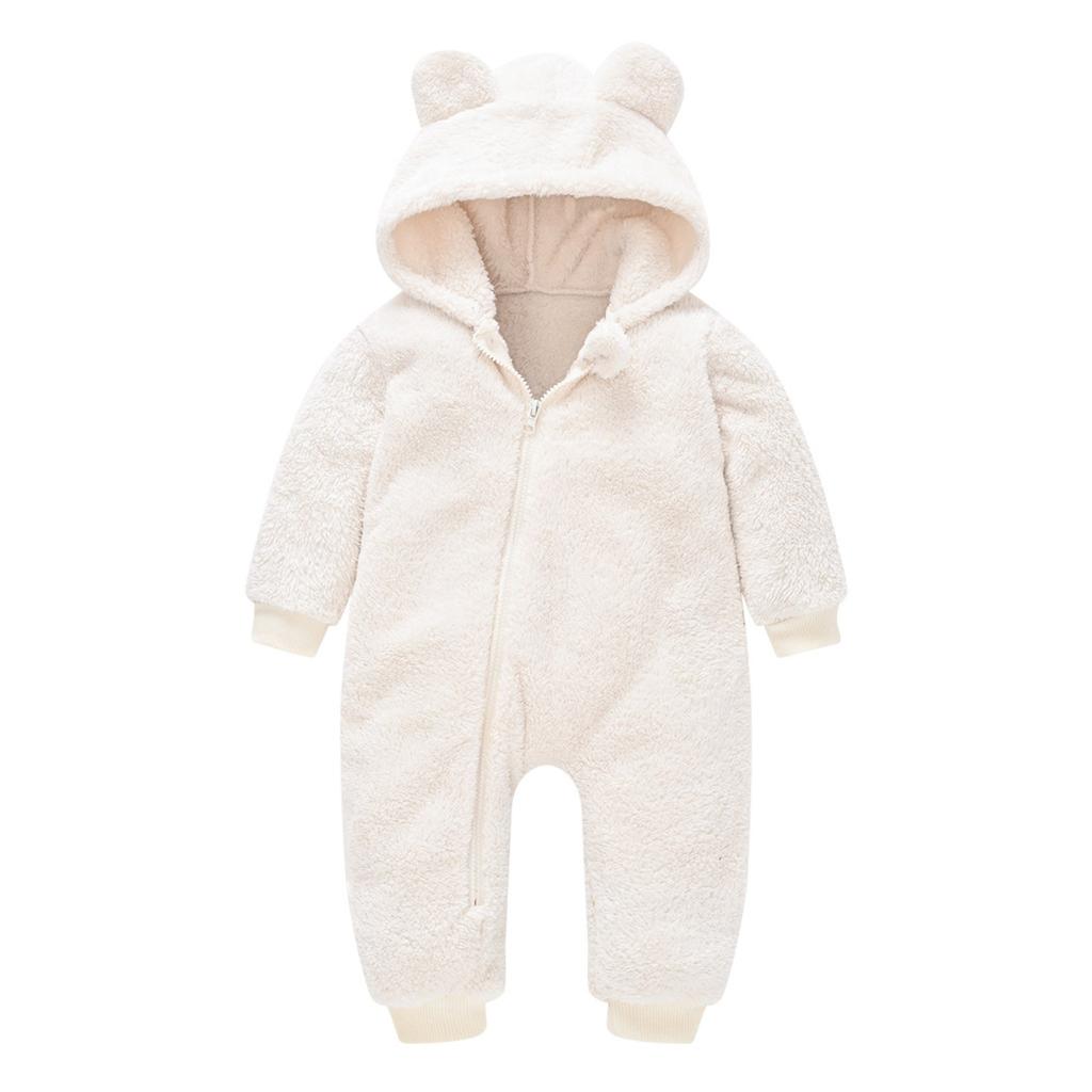 Baby Fleece Hettejakke Vinter Varm Jakke Søt Bjørnøre Glidelås Jumpsuit