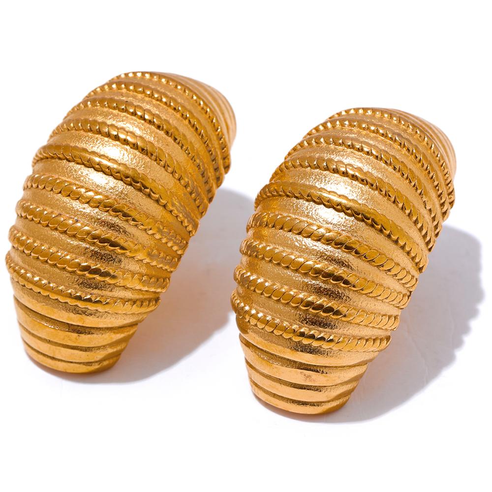 Yhpup Fashion Stainless Steel Geometric Croissant Stripe Earrings Waterproof Gold Silver Color Metal Texture Daily Jewelry New