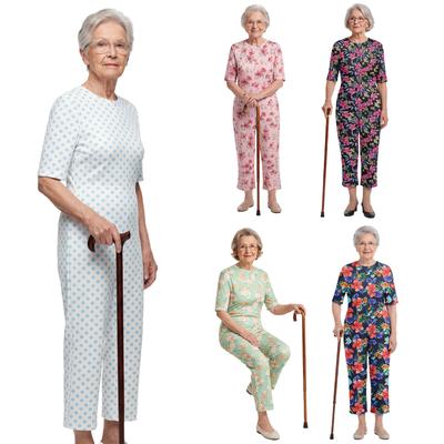 S-3XL Women’s Anti-strip Romper: Floral Print Short Sleeve Back Zipper Jumpsuit for Alzheimer Dementia Care