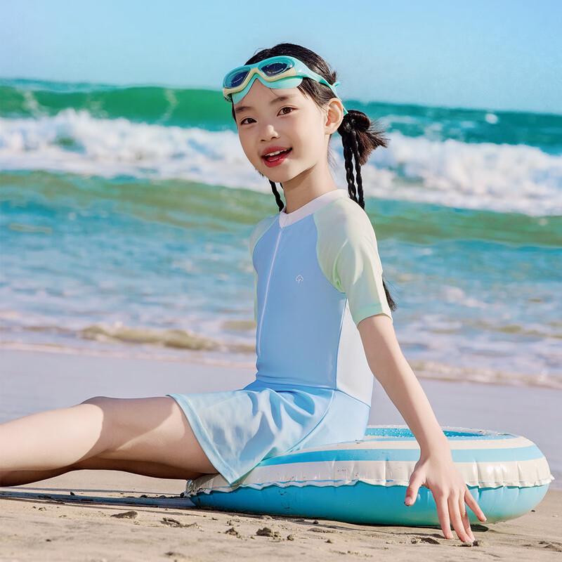 EBAER Girl's Sun-Protective Short-Sleeve One-Piece Swim Dress