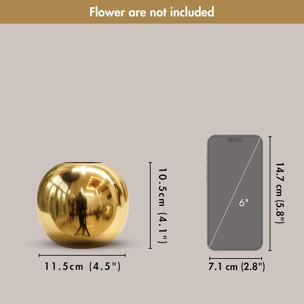 Metal Ball Round Metal Vase Set of 2 for Home Décor Decorative Flower Pot for Valentine’s Day