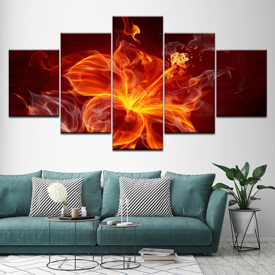 Canvas Painting Fire abstract flowers 5 Pieces Wall Art Painting Modular Wallpapers Poster Print for living room Home Decor