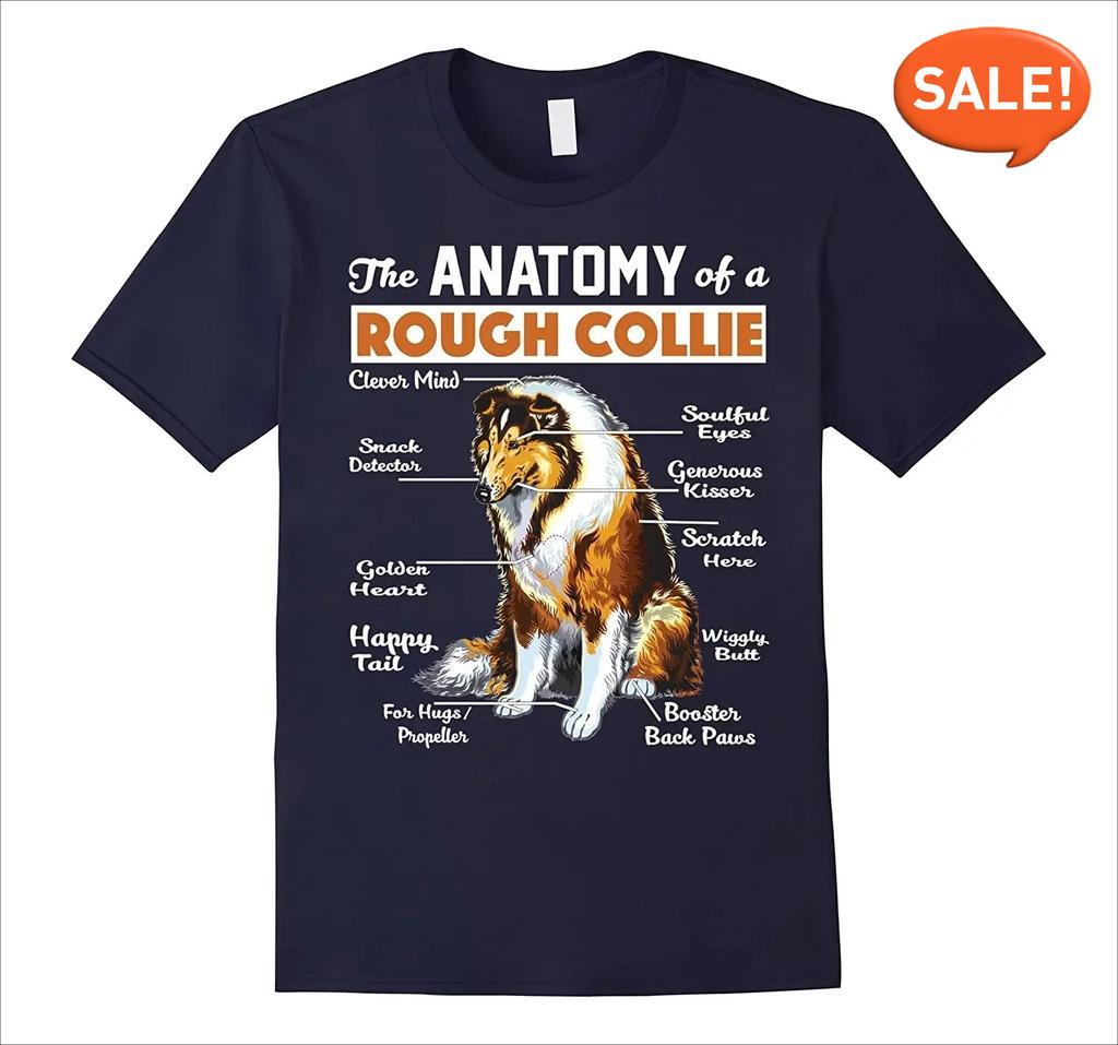 Rough Collie Anatomie Lustiges Hunde-Liebhaber Geschenk T-Shirt 100% Baumwolle Rundhals Kurzarm Sommer Lässig Herren T-Shirt Streetwear