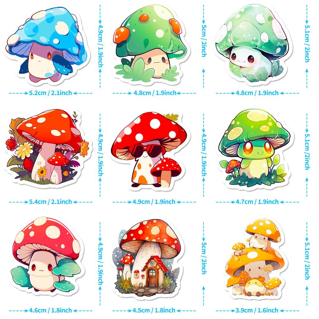 50 Hand-painted Mushroom Stickers Psychedelic Retro Cute Mushroom Cute Colorful Doodle Stickers