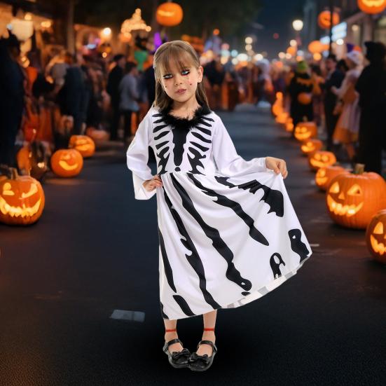 Kids Skeleton Costume Halloween Skeleton Tutu Skirt/Dinosaur Jumpsuit/Bone Onesie Outfit