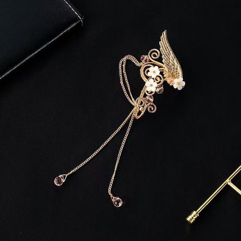 Left Ear Right Ear Sweet Alloy Elf Ear Clip Elf Ear Crystal Long Tassel Earrings Charm No Piercing Wings Ear Cuff Girls