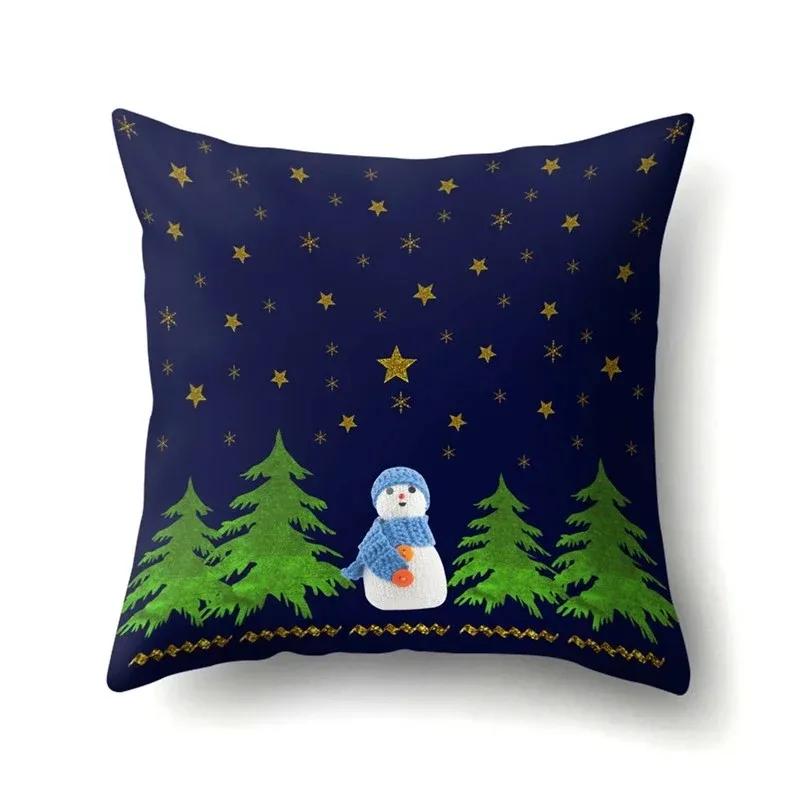 Christmas Snowman Printed Sofa Decorative Cushion Cover Pillow Pillowcase Polyester Throw Pillow Home Decor Pillowcover