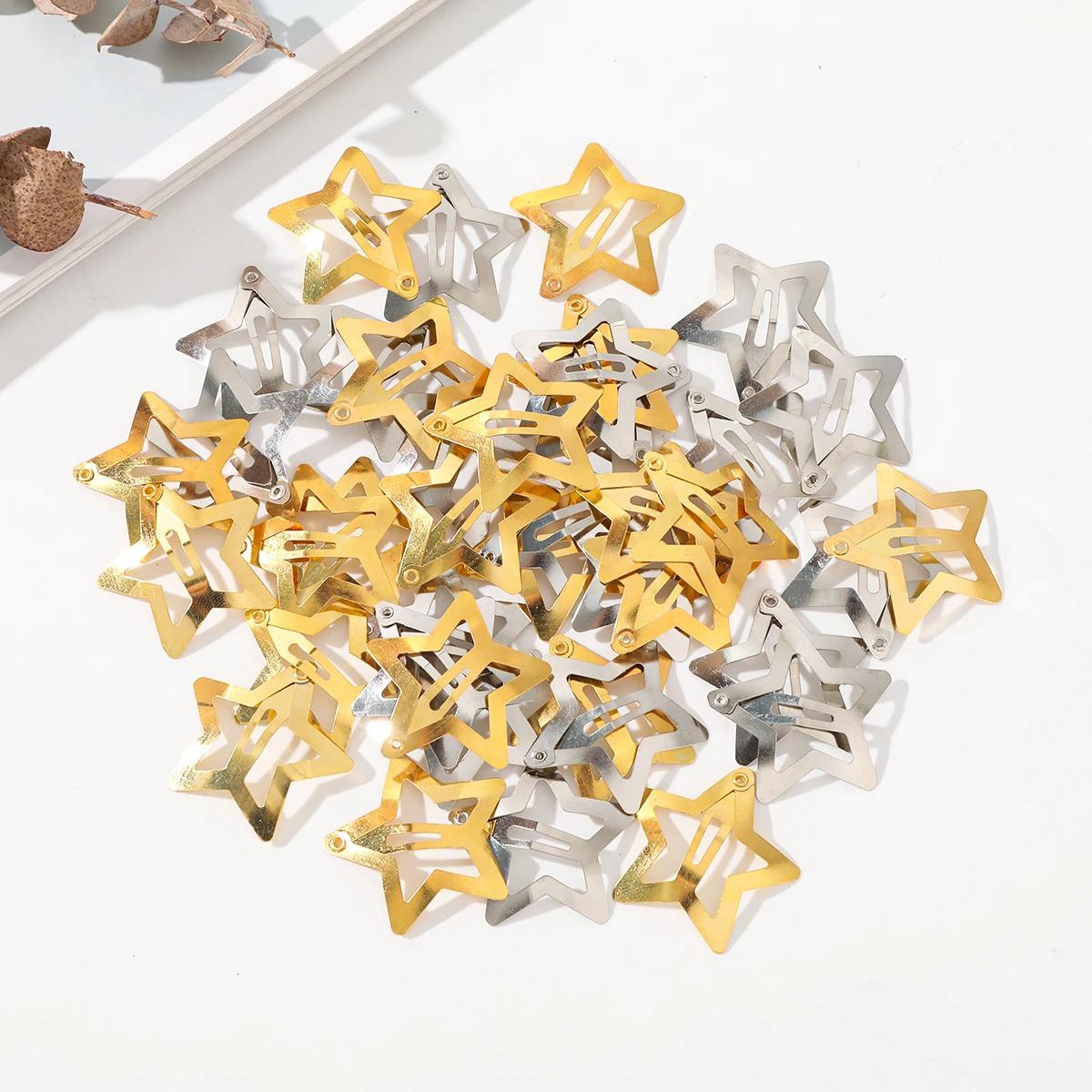 

40 штук Заколки для волос в виде звезд Золотые Y2K Аксессуары для волос Заколки для волос в виде пентаграммы для девочек и женщин Металлические заколки-защелки Шпильки Заколки