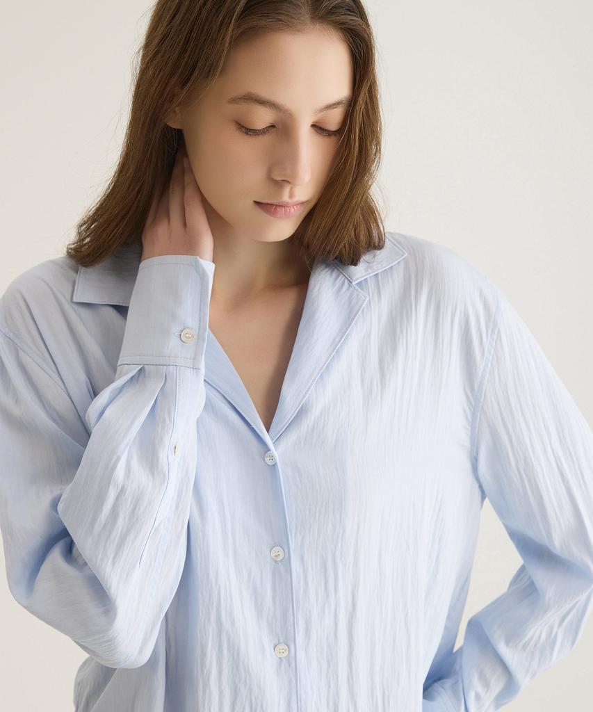 Oteumilkape Relaxed Open Collar Blouse - Sky Blue