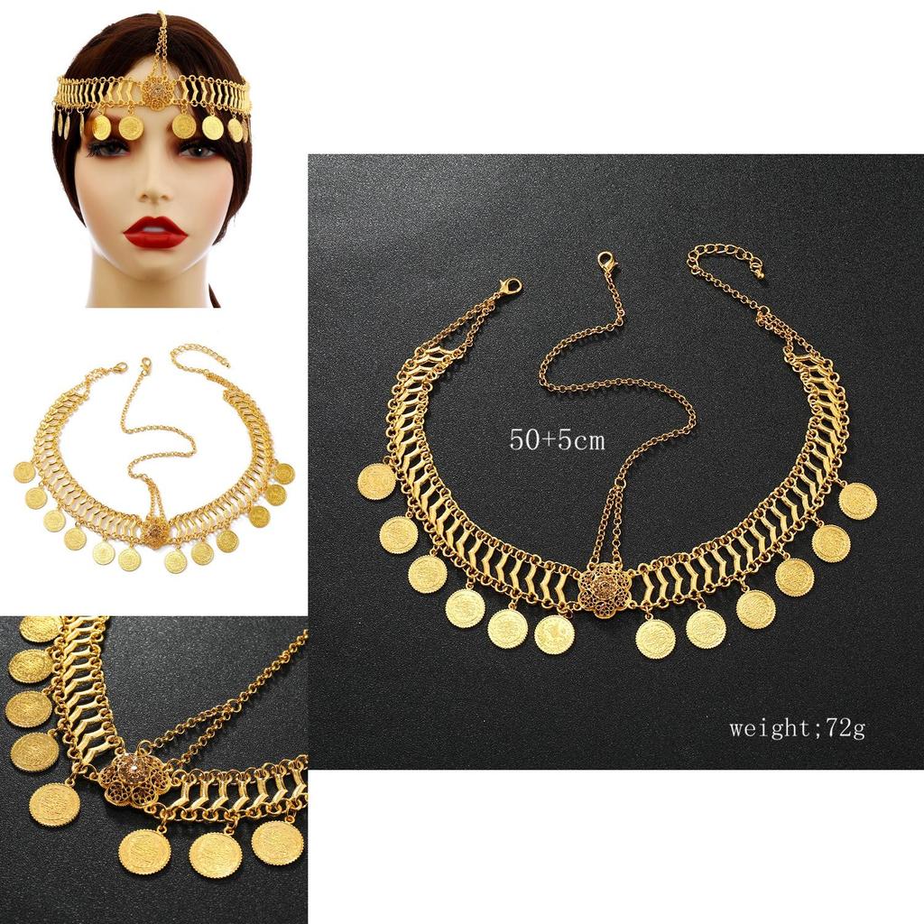 Simulation Gemstone Decor Flower And Circular Tassel Design Gold Headwear For Formal Events