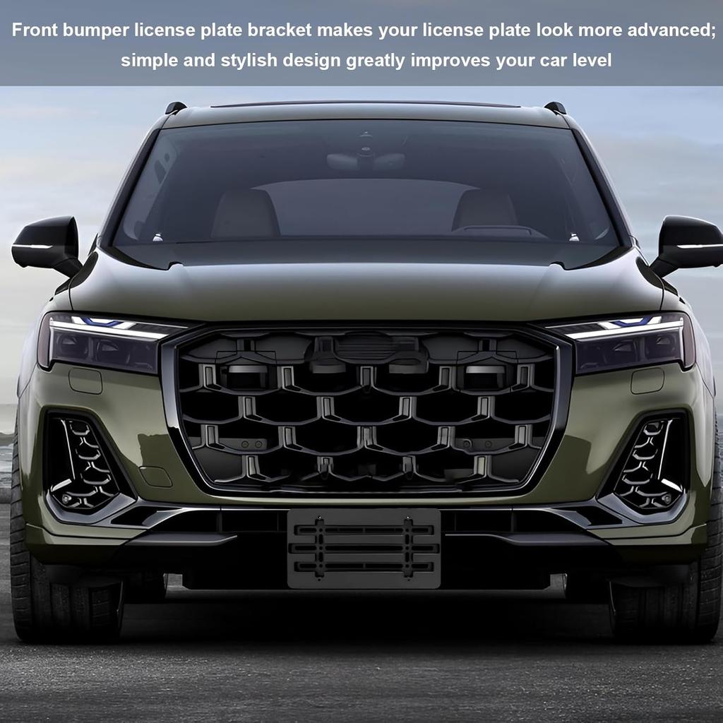 Front License Plate Bracket Holder, Bumper Car Tag Frame Mount Adapter Kit with Wrench Cable Ties, Universal n Standard Licence Plate Cover for Most