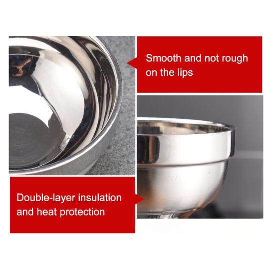 Stainless Steel Bowls Double-Wall Insulated Bowl Large Capacity Deep Mixing Bowl for Soup Cereal Salad Noodles Rice