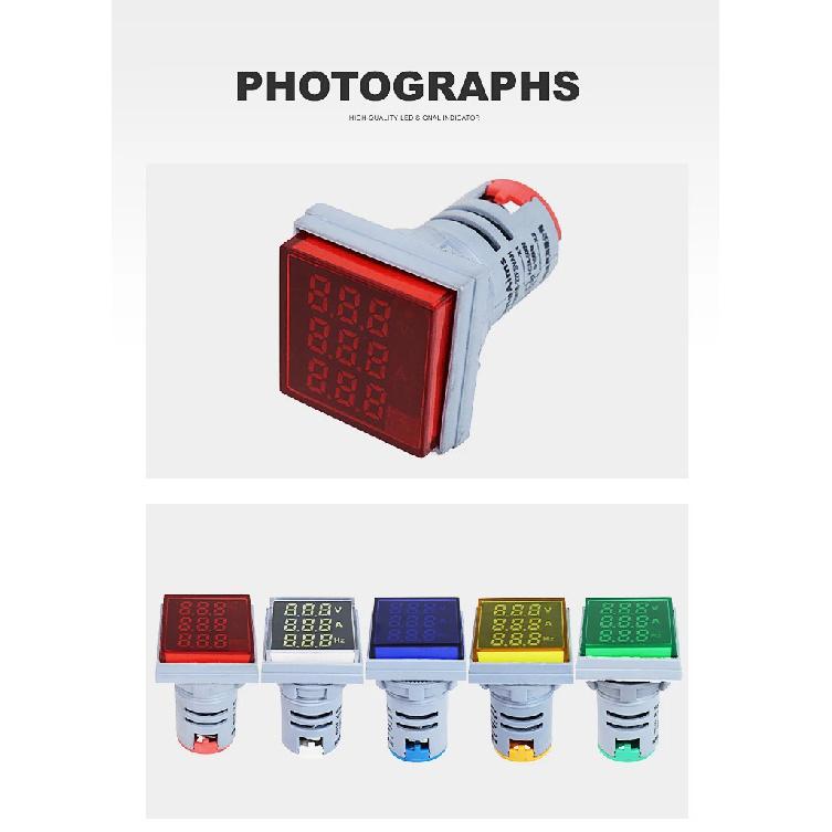 Square LED Digital Voltmeter Ammeter Hertz Meter AC24-500V Voltage Current Frequency Combo Meter Signal Light Indicator Tester