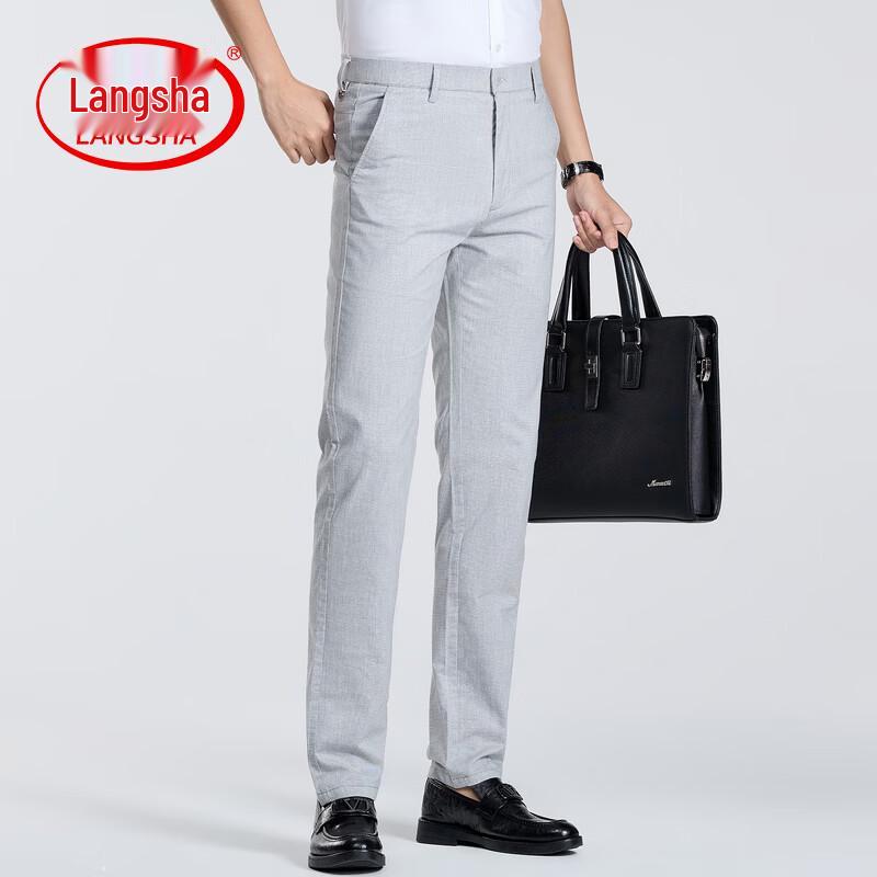 

LangSha Men s Business Casual Straight-Leg Pants 31