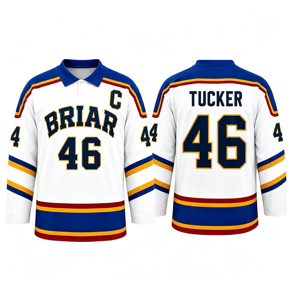 Men's Long Sleeve Ice Hockey Jersey Mesh Fabric Printed Number and Letter Design Classic Fit Polo Collar Sports Shirt