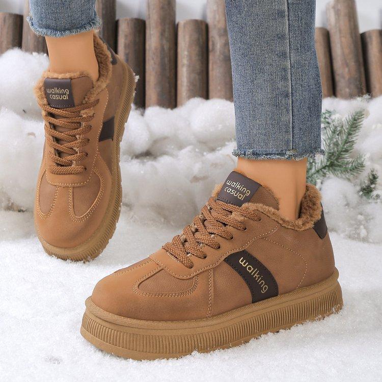 Women's Large Size Padded Thickened Winter Warm Fur One Snow Boots Padded Lining Ankle Boots Non-slip Hiking Sports Cotton De Training Shoes