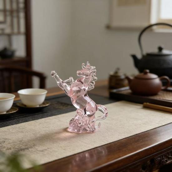 Faux Crystal Horse Statue Small Hand Blown Glass Horse Chinese Feng Shui Figurine Collectible Animal Sculpture for Home Office Desk Table Decor