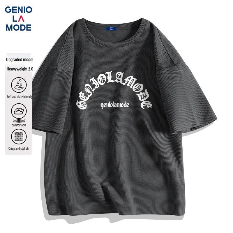 GENIOLAMODE Men s Waffle Knit Printed Casual T-Shirt M