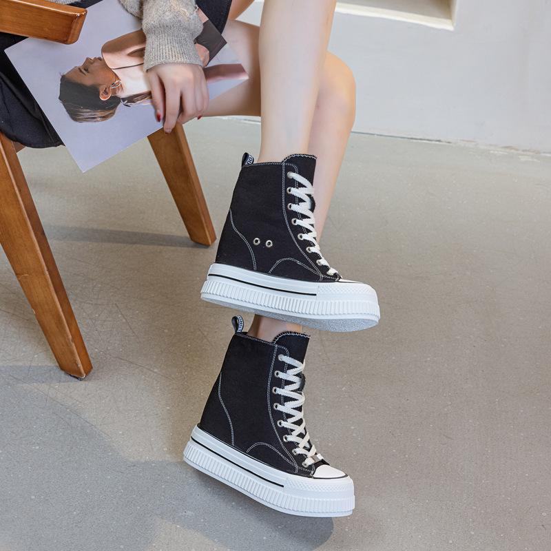 

13СМ новые плоские супер невидимые туфли на внутренней платформе для женщин весна 2025 новые парусиновые туфли женские высокие на платформе повседневные 40