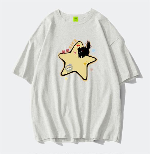 

Large size fat sister pure cotton American front shoulder short-sleeved t-shirt women s summer niche design sense high street top season ins trendy M