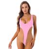 Womens Scoop Neck One Piece Swimsuit Sleeveless High Cut Backless Bodysuit Solid Color Swimwear