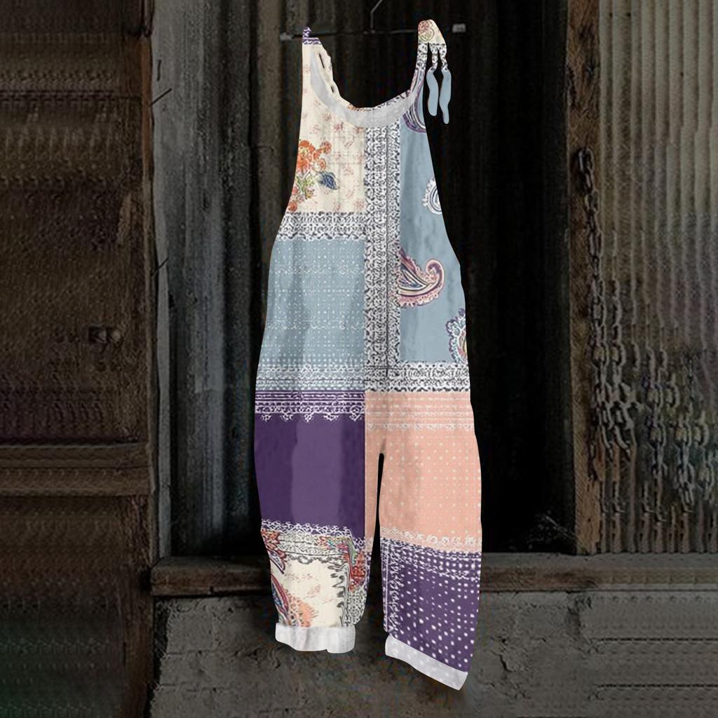 Women's Jumpsuit Print Casual Loose Vintage Shoulder Strap Cotton Linen