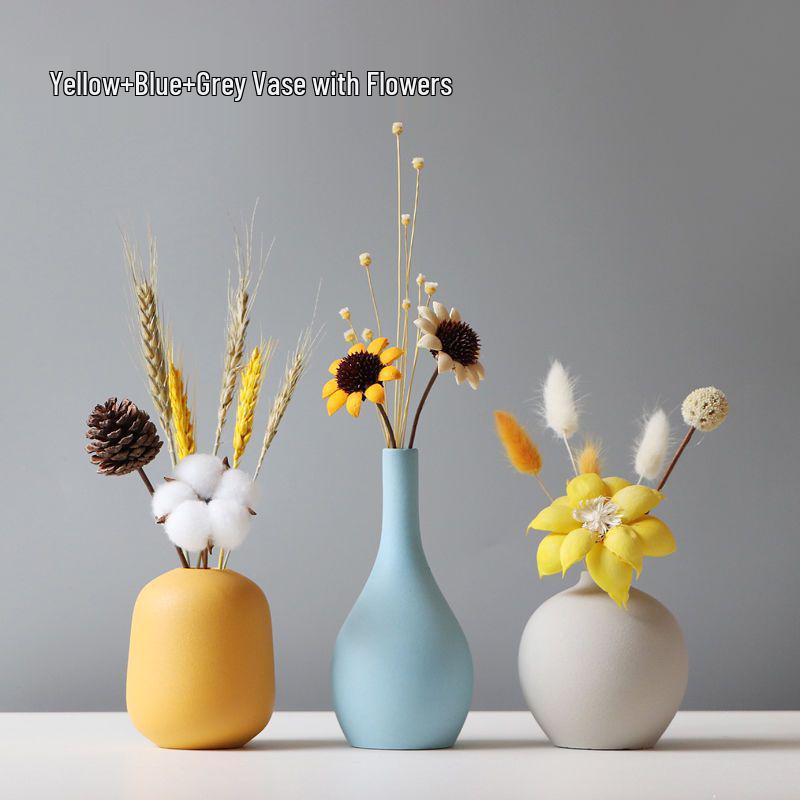 

Скандинавская керамическая ваза для креативного домашнего декора - Гостиная и ТВ-тумба, композиция из сухоцветов.
