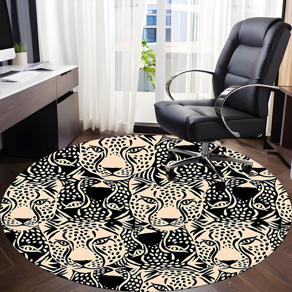 1pc Leopard Pattern Office Round Area Rug, Indoor Mat Suitable For Office, Under Office Chairs Bedroom Living Room Home Decor, Room Deco