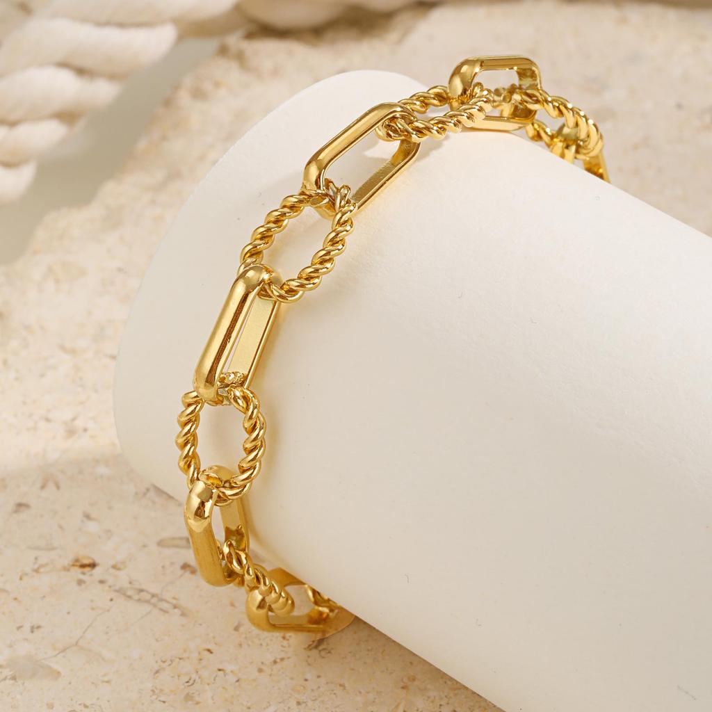 Gold Color Thick Oval Twist Bracelet for Women,Stainless Steel Handmade Chain Bracelets,Trendy Jewelry Mother's Day Gift