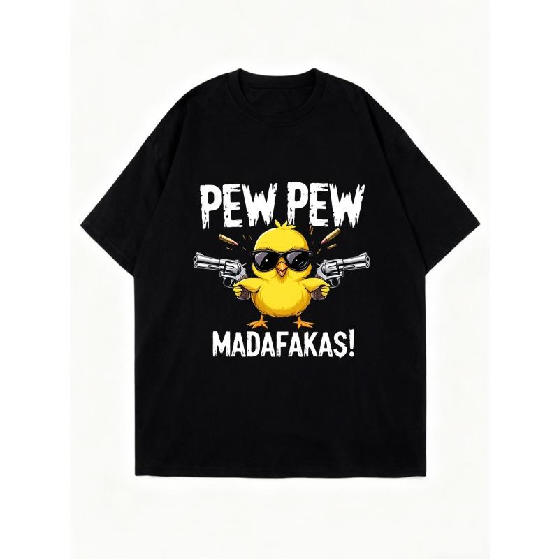 Oversized T Shirt Black Chick With Guns Pew Pew MadaFakas Print Casual Streetwear Fashion Unisex Top For Men Women Daily Wear Party Outfit